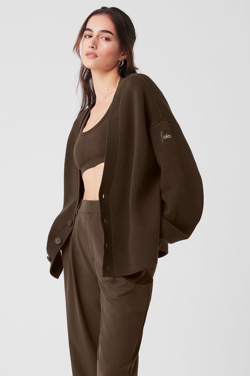 Alo Yoga Scholar Cardigan Donna Maglia Espresso | Italia  SAT-047539