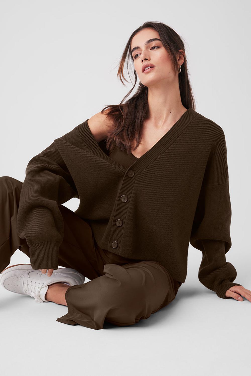 Alo Yoga Scholar Cardigan Donna Maglia Espresso | Italia  SAT-047539