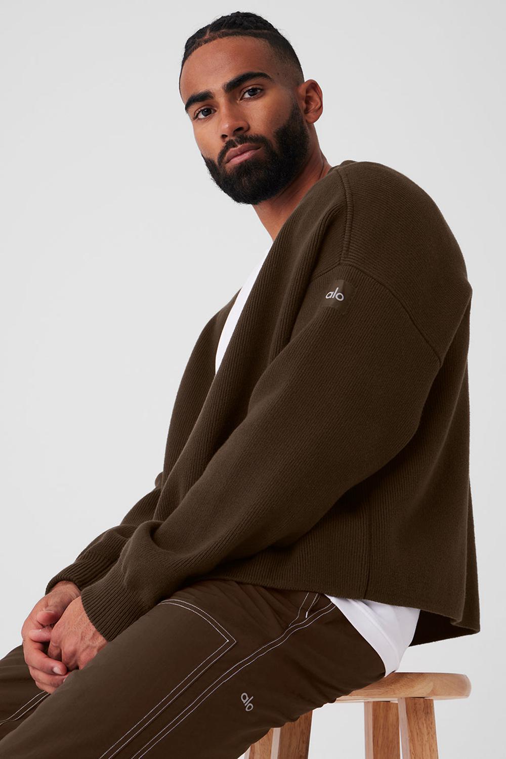 Alo Yoga Scholar Cardigan Uomo Maglia Espresso | Italia  JFB-473251