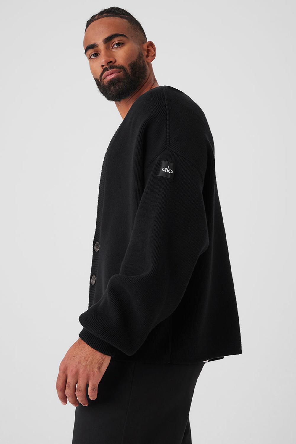 Alo Yoga Scholar Cardigan Uomo Maglia Nere | Italia  PXS-895076