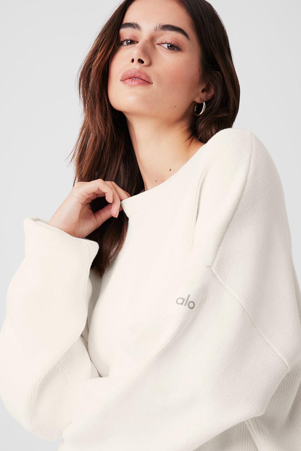 Alo Yoga Scholar Crew Neck Donna Maglia Ivory | Italia  XAK-157962