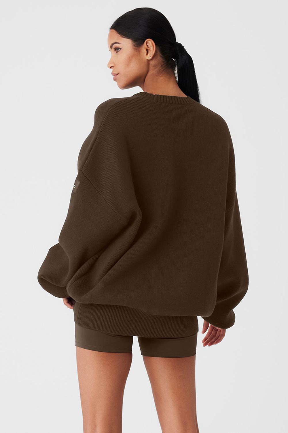 Alo Yoga Scholar Crew Neck Donna Maglia Espresso | Italia  CYA-107489