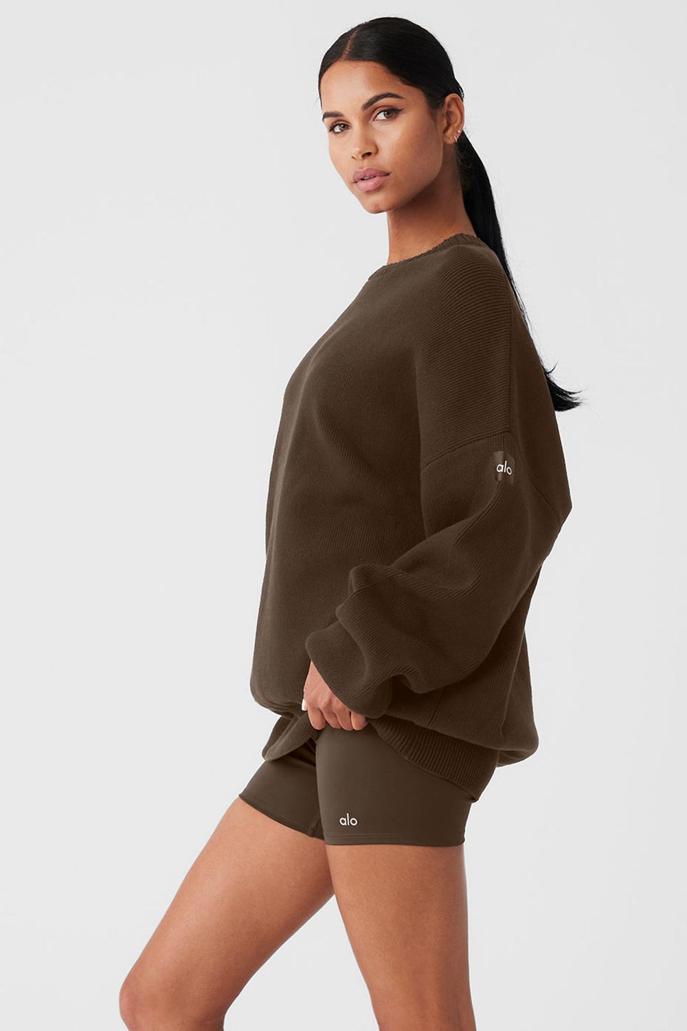 Alo Yoga Scholar Crew Neck Donna Maglia Espresso | Italia  CYA-107489