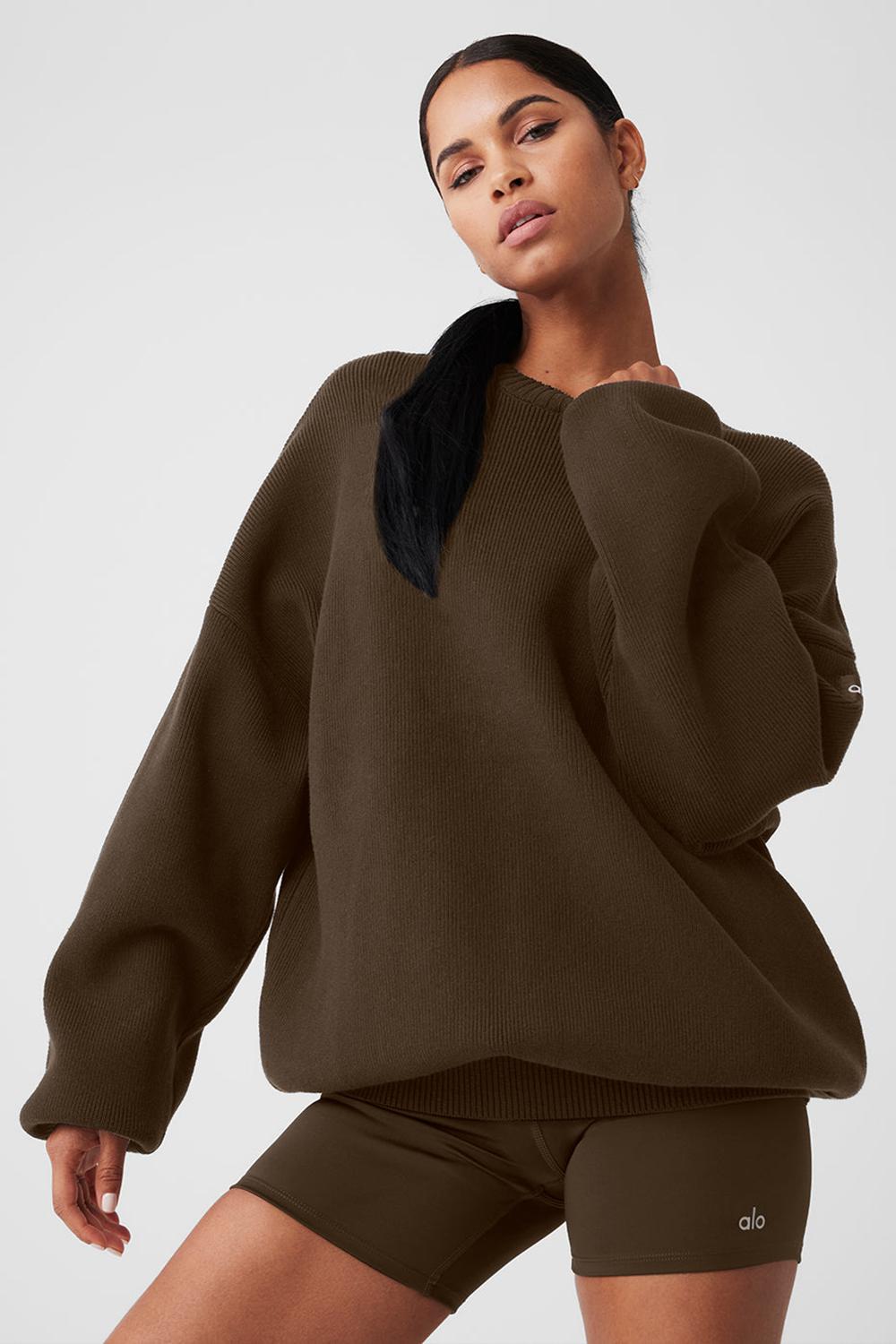 Alo Yoga Scholar Crew Neck Donna Maglia Espresso | Italia  CYA-107489