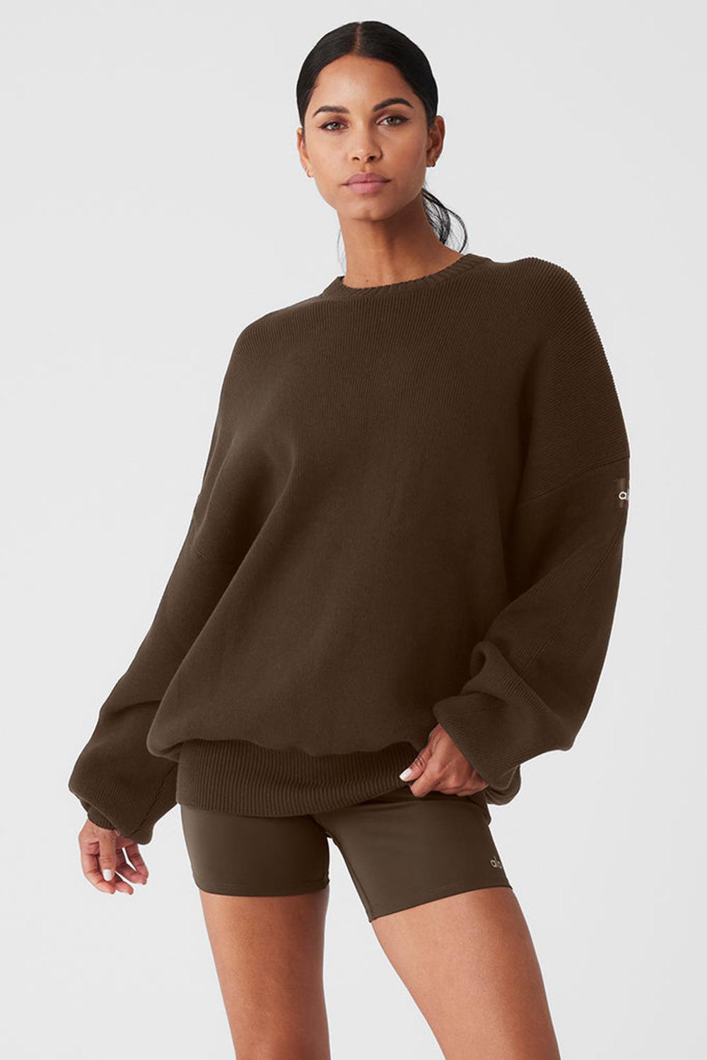 Alo Yoga Scholar Crew Neck Donna Maglia Espresso | Italia  CYA-107489
