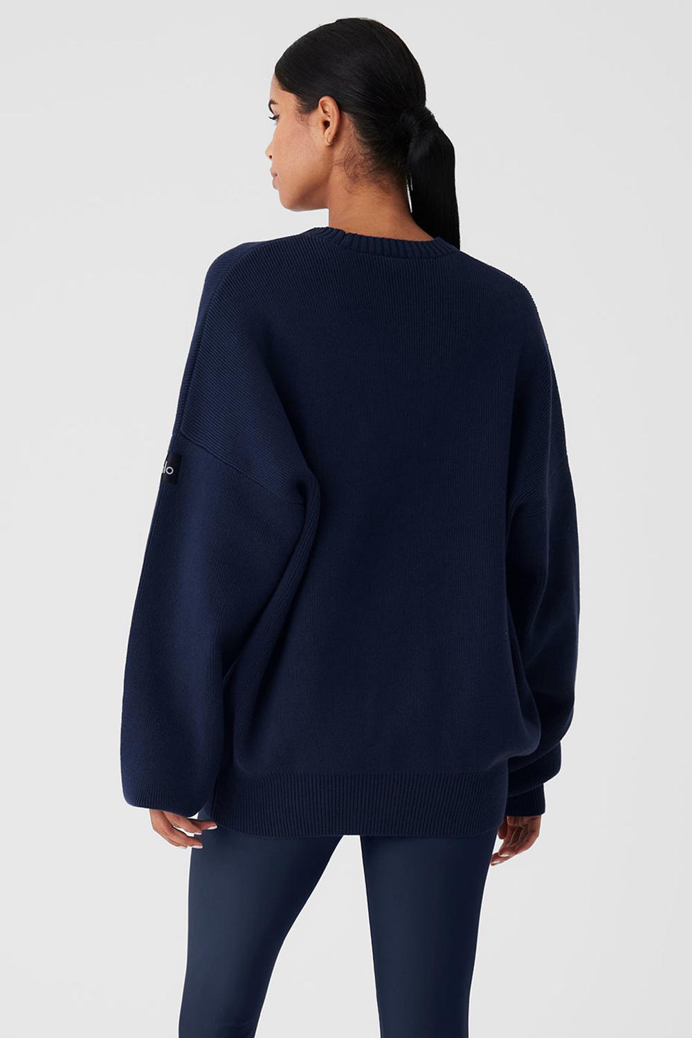 Alo Yoga Scholar Crew Neck Donna Maglia Blu Marino | Italia  MNX-410528
