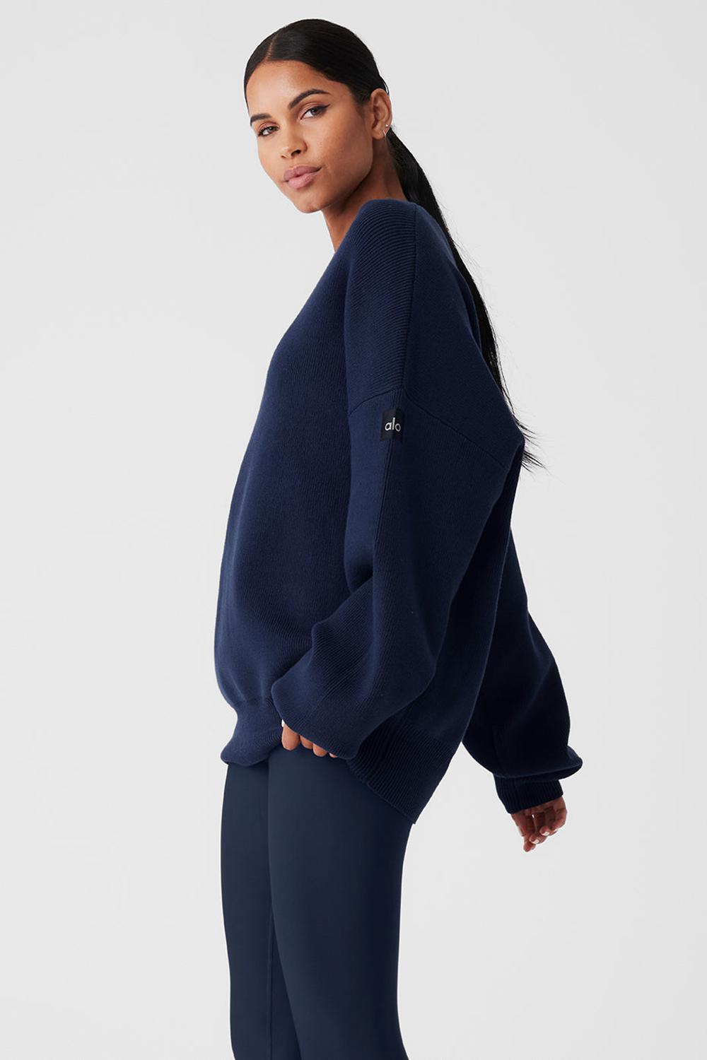 Alo Yoga Scholar Crew Neck Donna Maglia Blu Marino | Italia  MNX-410528