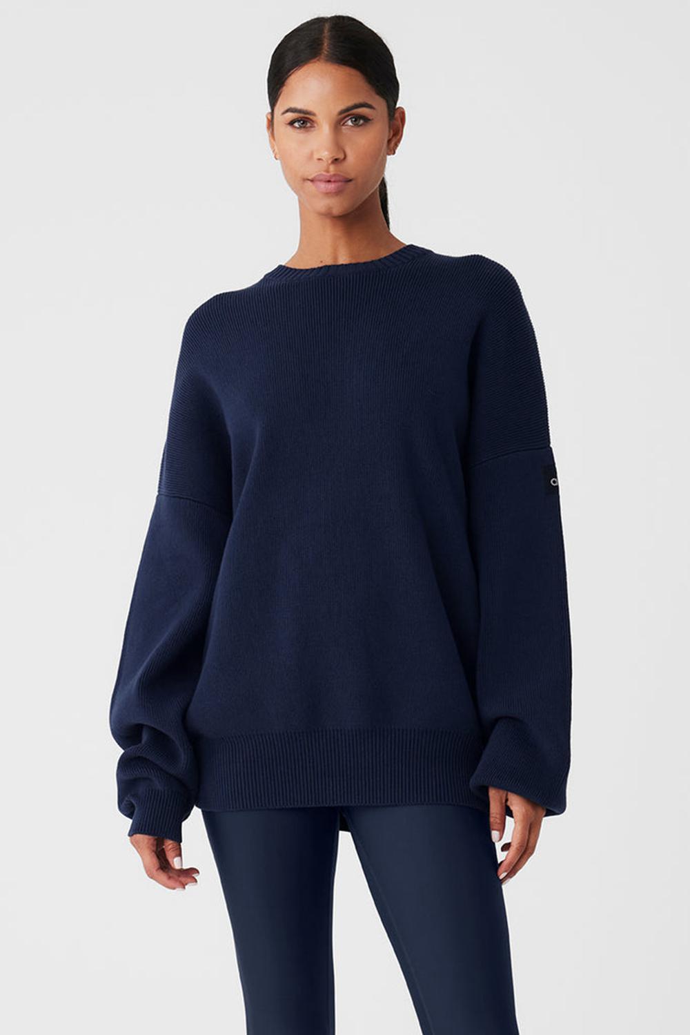 Alo Yoga Scholar Crew Neck Donna Maglia Blu Marino | Italia  MNX-410528
