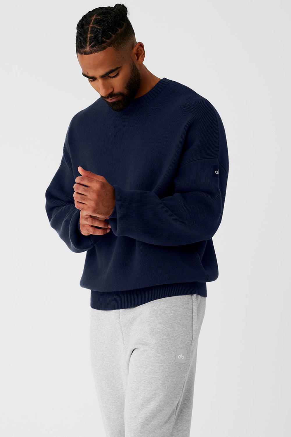 Alo Yoga Scholar Crew Neck Uomo Maglia Blu Marino | Italia  LIP-407389