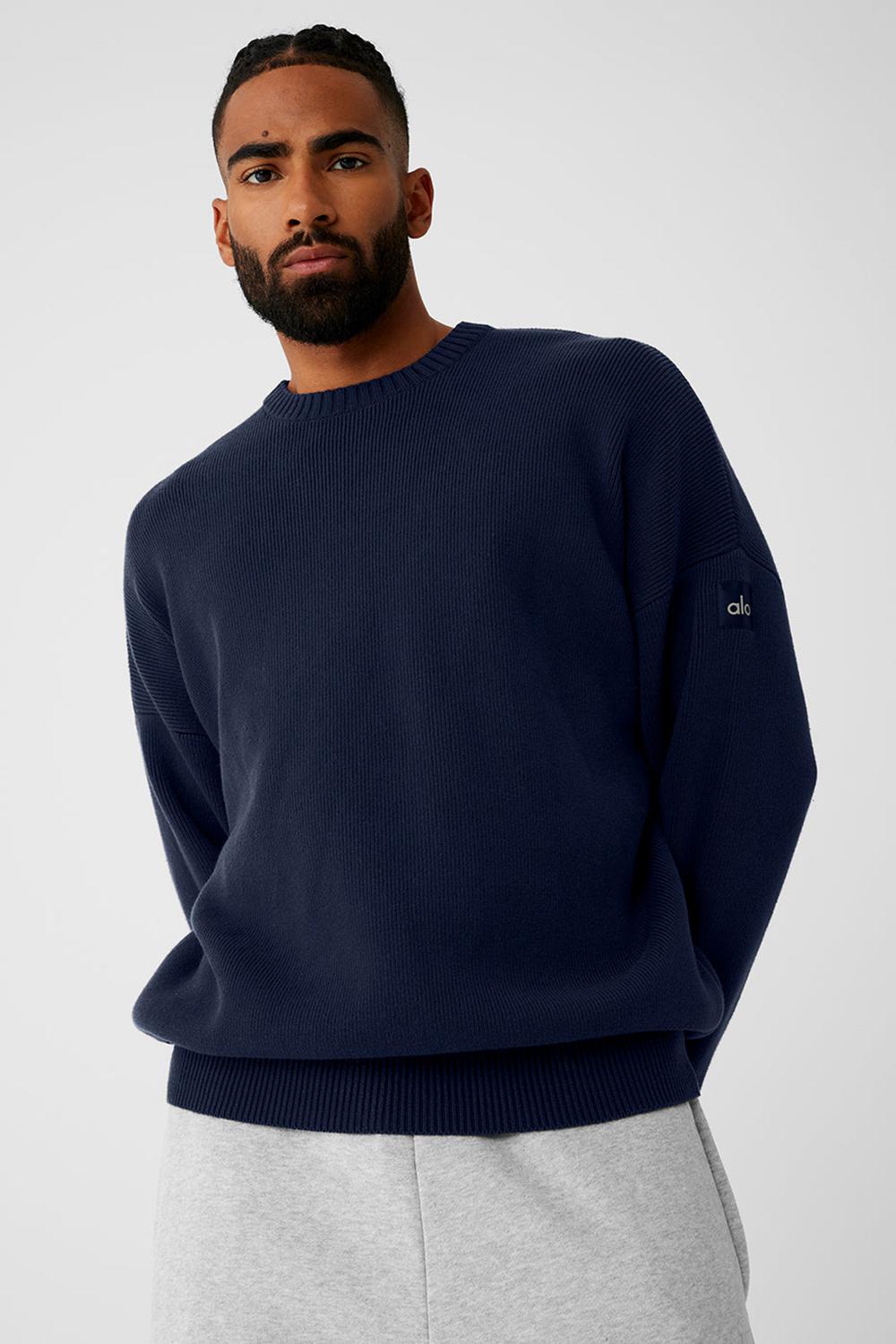 Alo Yoga Scholar Crew Neck Uomo Maglia Blu Marino | Italia  LIP-407389