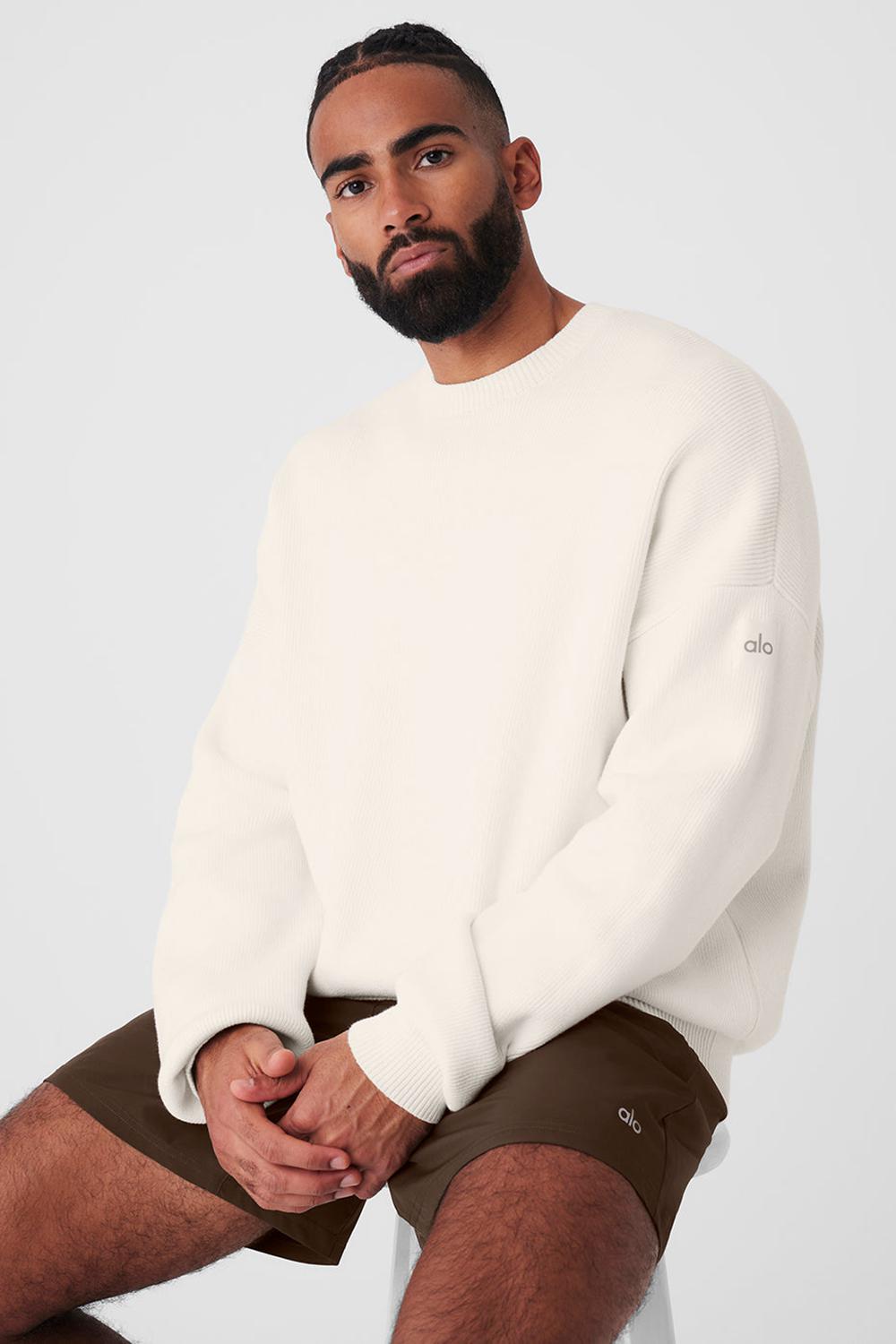 Alo Yoga Scholar Crew Neck Uomo Maglia Ivory | Italia  WDH-031986