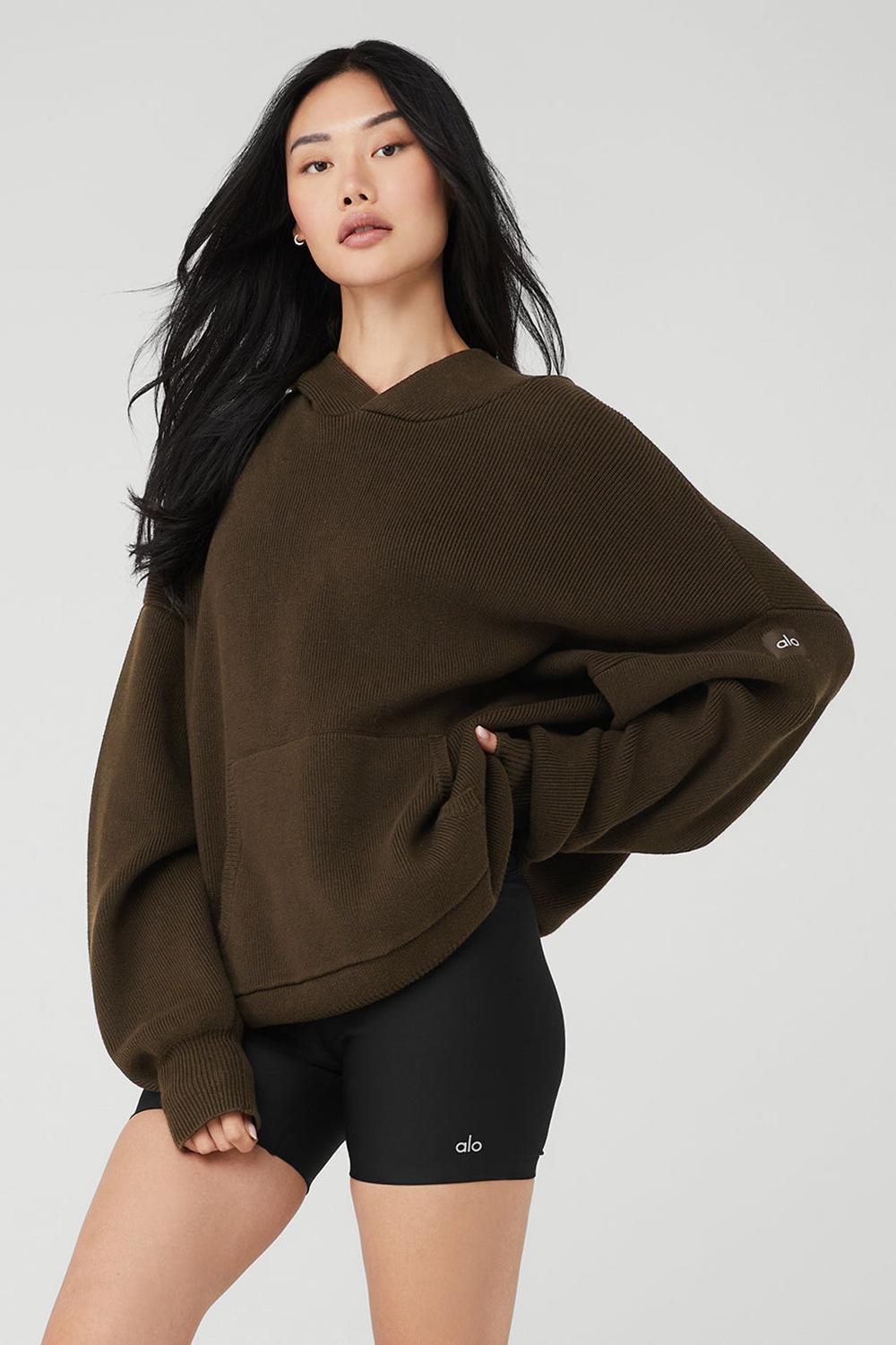 Alo Yoga Scholar Hooded Donna Maglia Espresso | Italia  DSP-240351