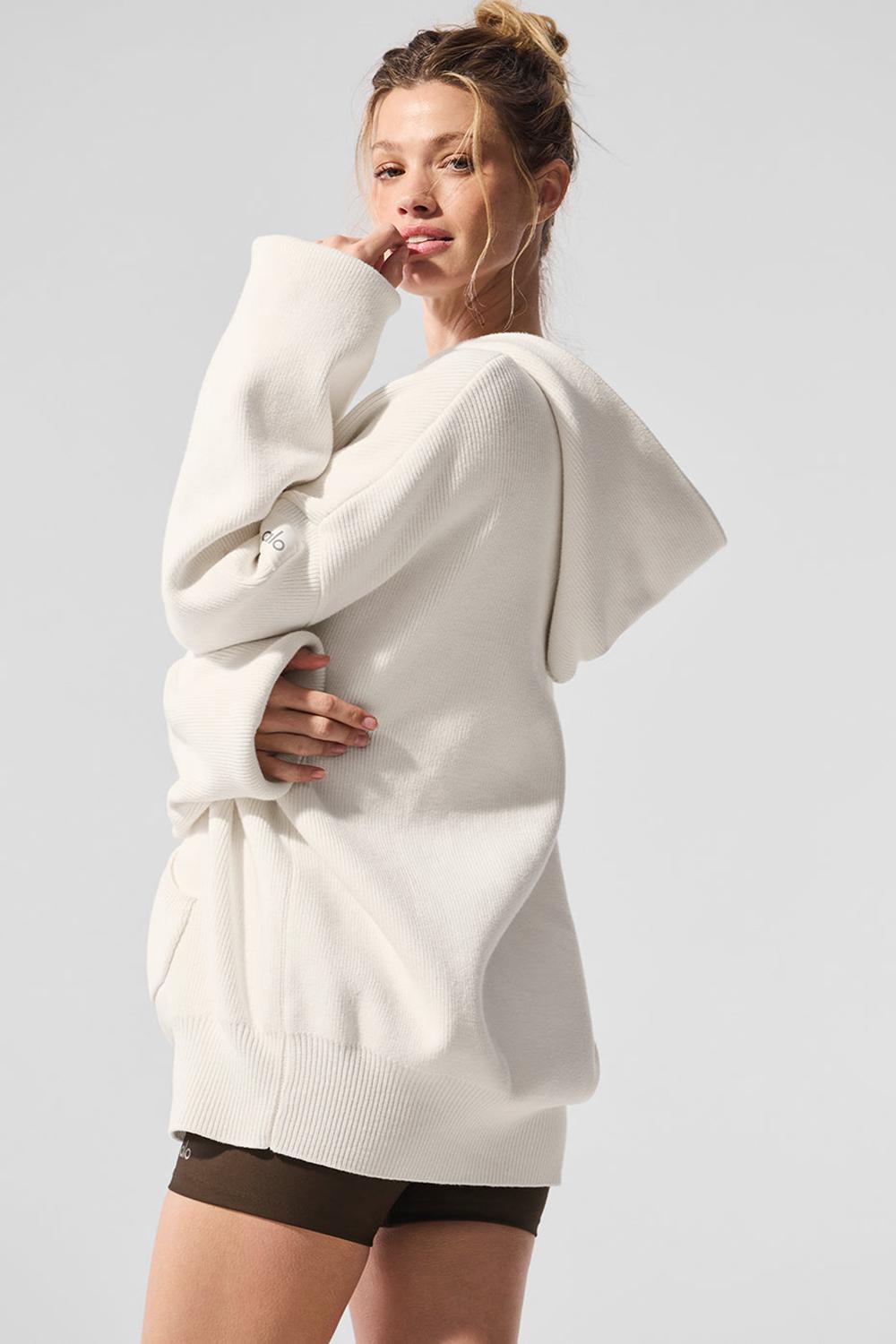 Alo Yoga Scholar Hooded Donna Maglia Ivory | Italia  RIG-649201