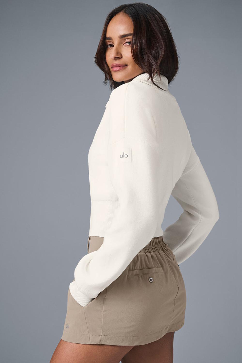 Alo Yoga Scholar Knit Cropped Full Zip Donna Giacca Ivory | Italia  TKA-947653