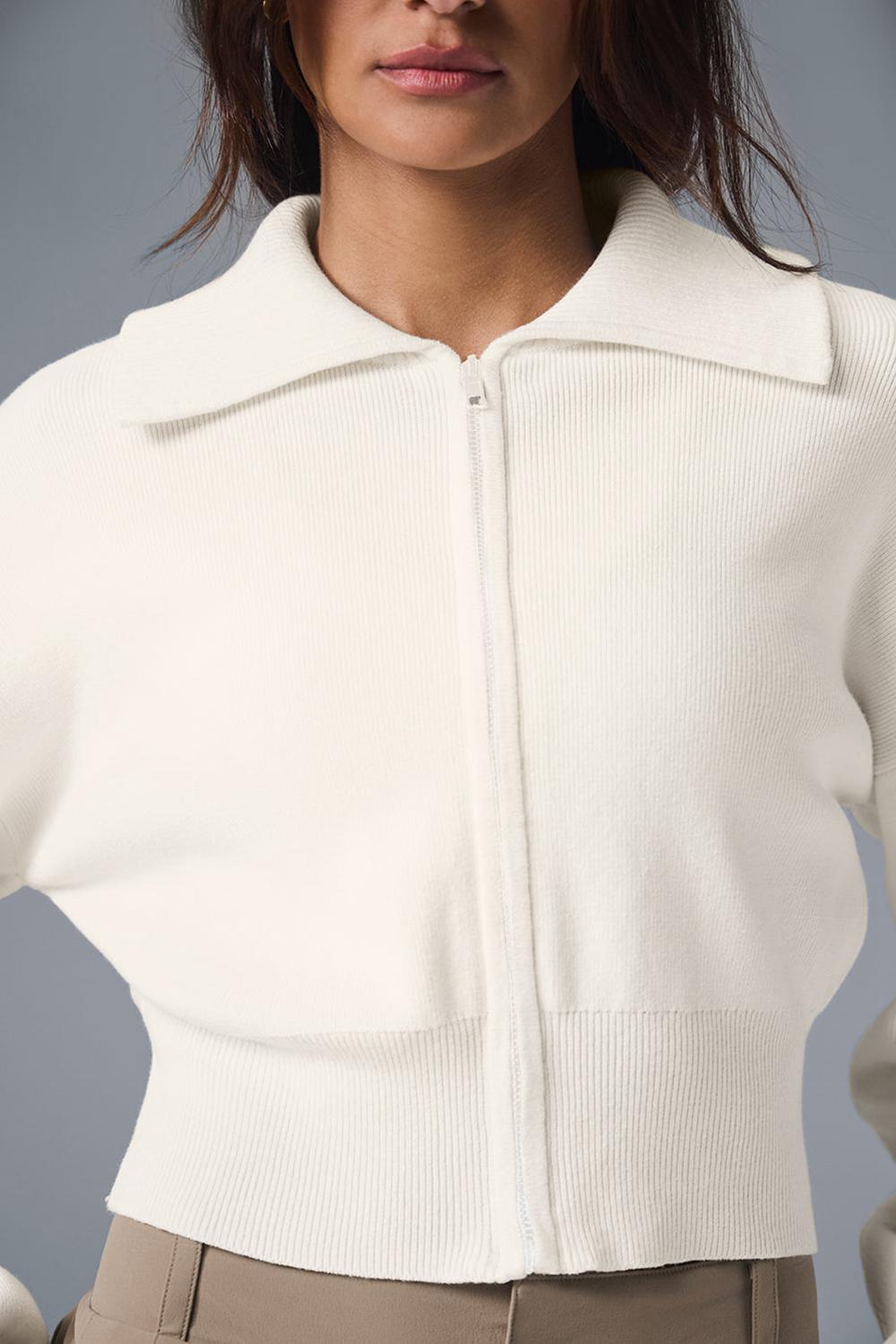Alo Yoga Scholar Knit Cropped Full Zip Donna Giacca Ivory | Italia  TKA-947653