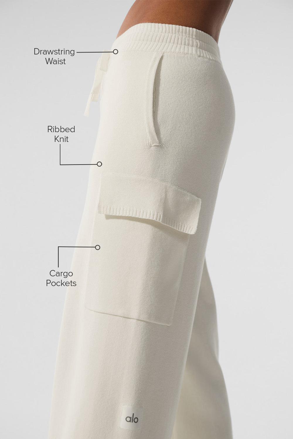 Alo Yoga Scholar Knit High-Waist Cargo Donna Pant Ivory | Italia  PQB-642105