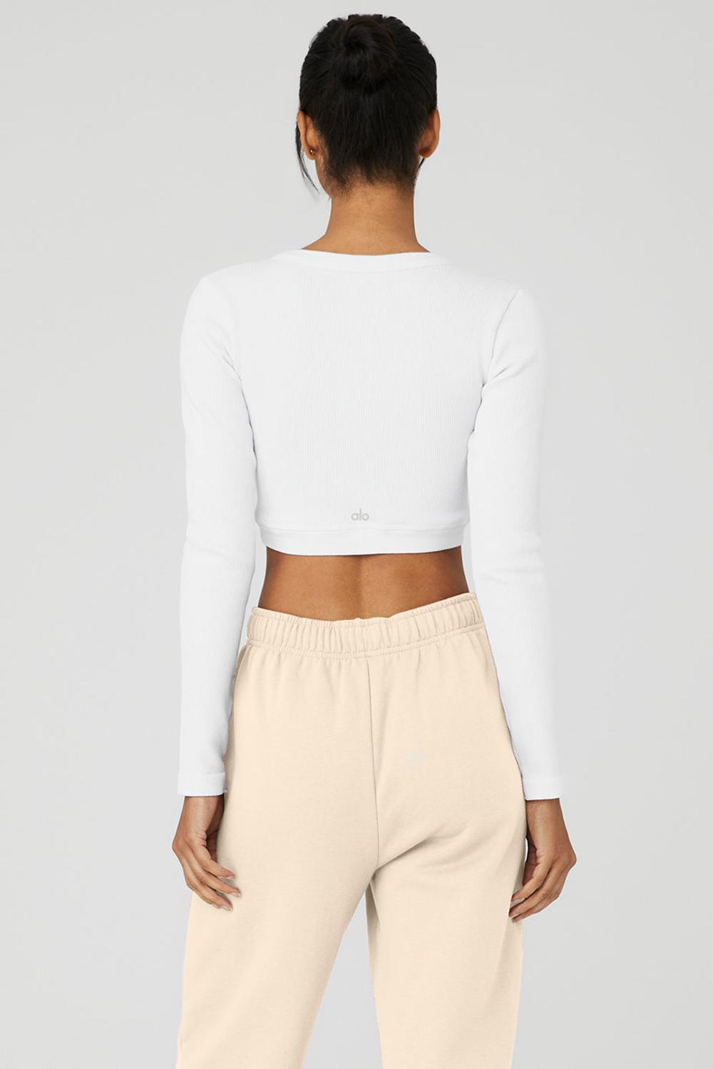 Alo Yoga Seamless Ribbed Cropped Serene Donna Maniche Lunghe Bianche | Italia  TCL-287946