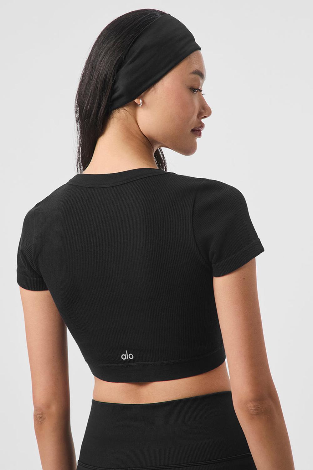 Alo Yoga Seamless Ribbed Cropped Serene Donna Short Sleeve Nere | Italia  QWF-809475