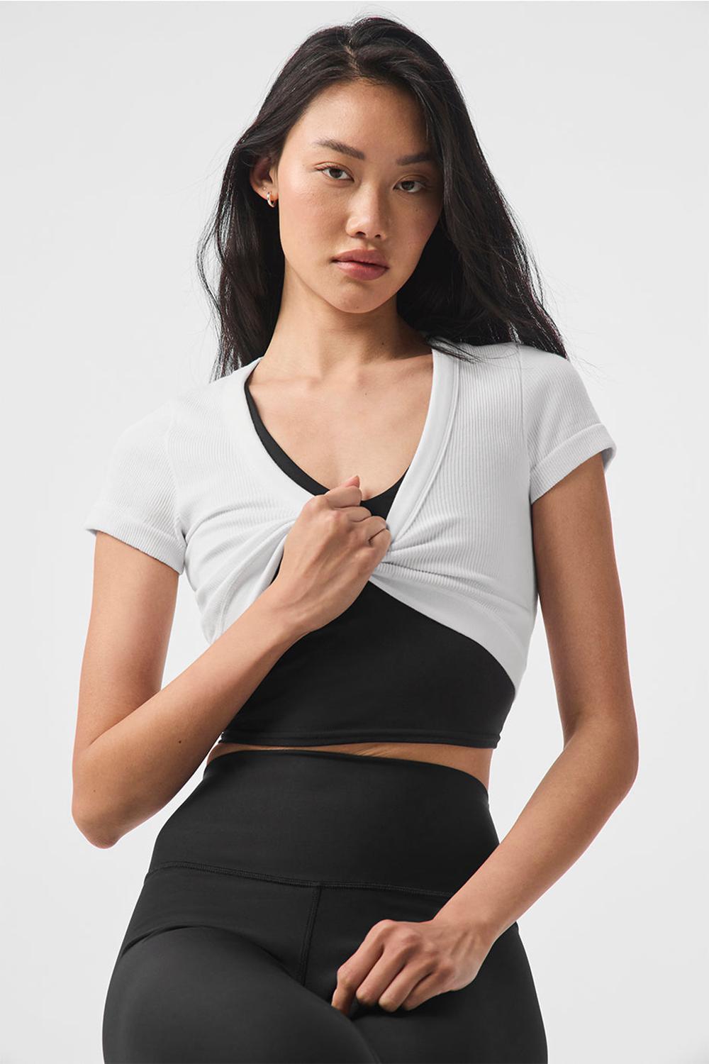 Alo Yoga Seamless Ribbed Cropped Serene Donna Short Sleeve Bianche | Italia  IPM-523704
