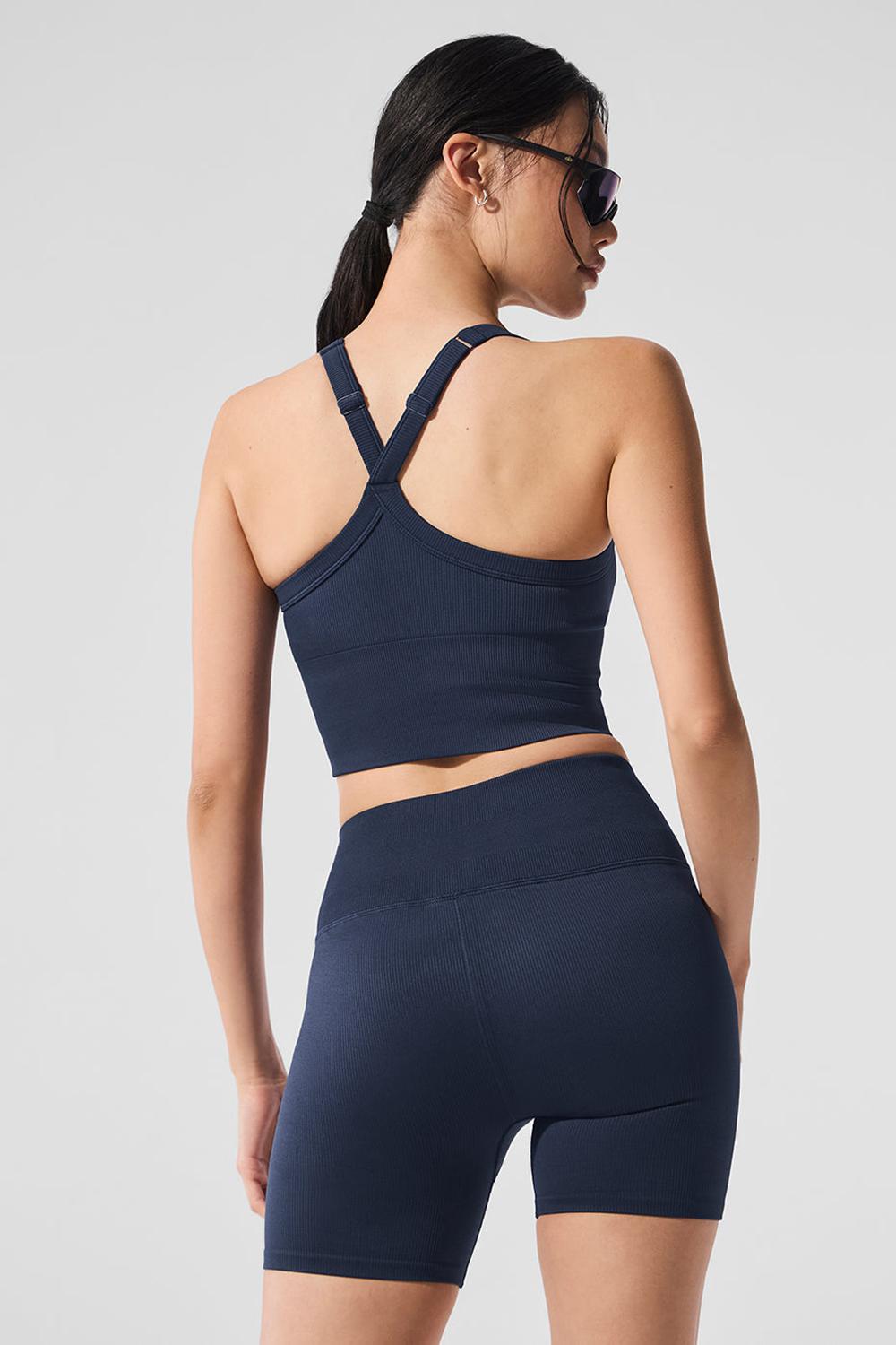 Alo Yoga Seamless Ribbed Favorite Donna Bra Tank Blu Marino | Italia  FNO-587169