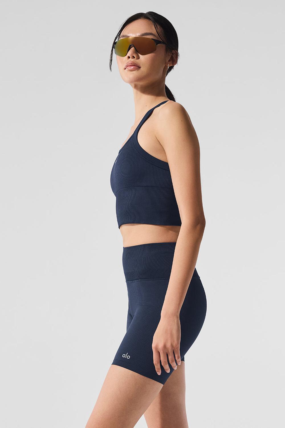 Alo Yoga Seamless Ribbed Favorite Donna Bra Tank Blu Marino | Italia  FNO-587169