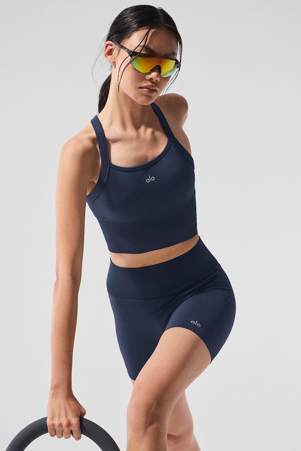 Alo Yoga Seamless Ribbed Favorite Donna Bra Tank Blu Marino | Italia  FNO-587169