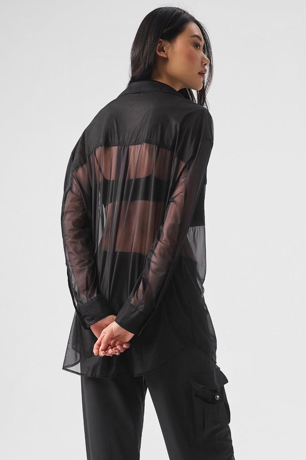 Alo Yoga Sheer Effusion Button Down Donna Maniche Lunghe Nere | Italia  QSB-257948