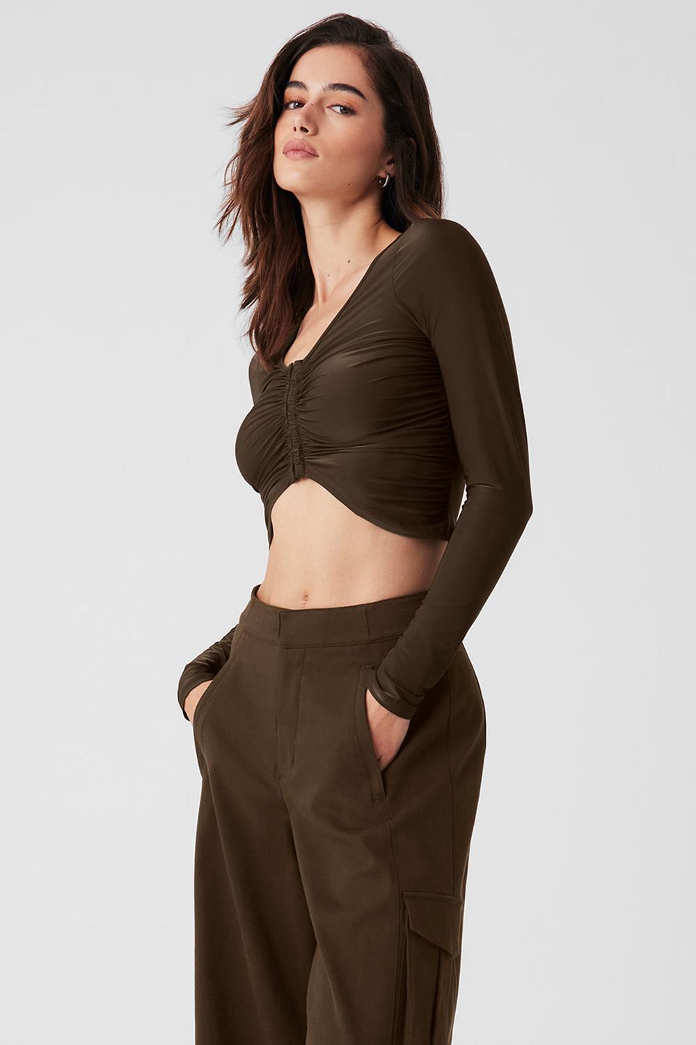 Alo Yoga Standout Donna Maniche Lunghe Espresso | Italia  JCA-549316