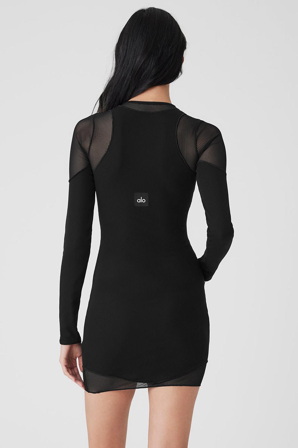 Alo Yoga Striped Mesh Synergy Donna Maniche Lunghe Nere | Italia  SQG-018452