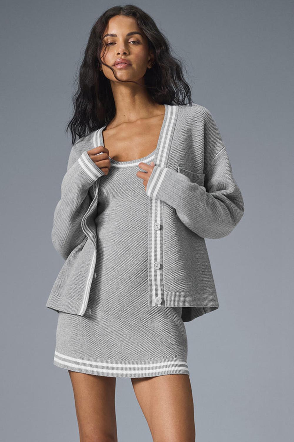 Alo Yoga Tennis Club Sweater Knit Donna Cardigan Grigie Bianche | Italia  LRY-531407