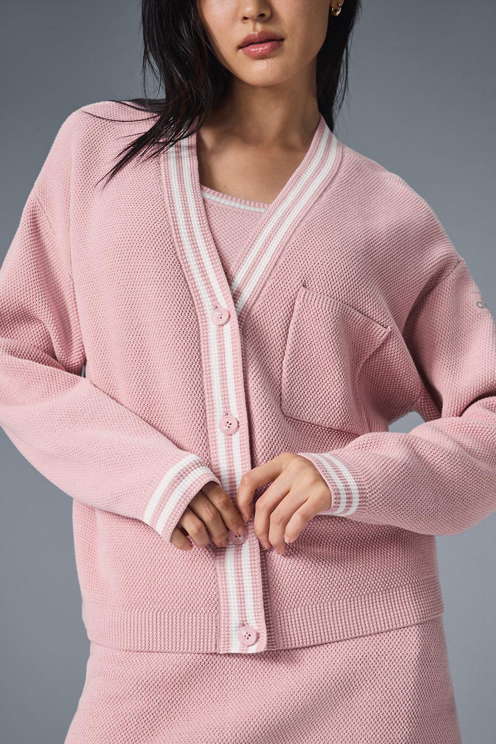 Alo Yoga Tennis Club Sweater Knit Donna Cardigan Rosa Bianche | Italia  WZS-657024