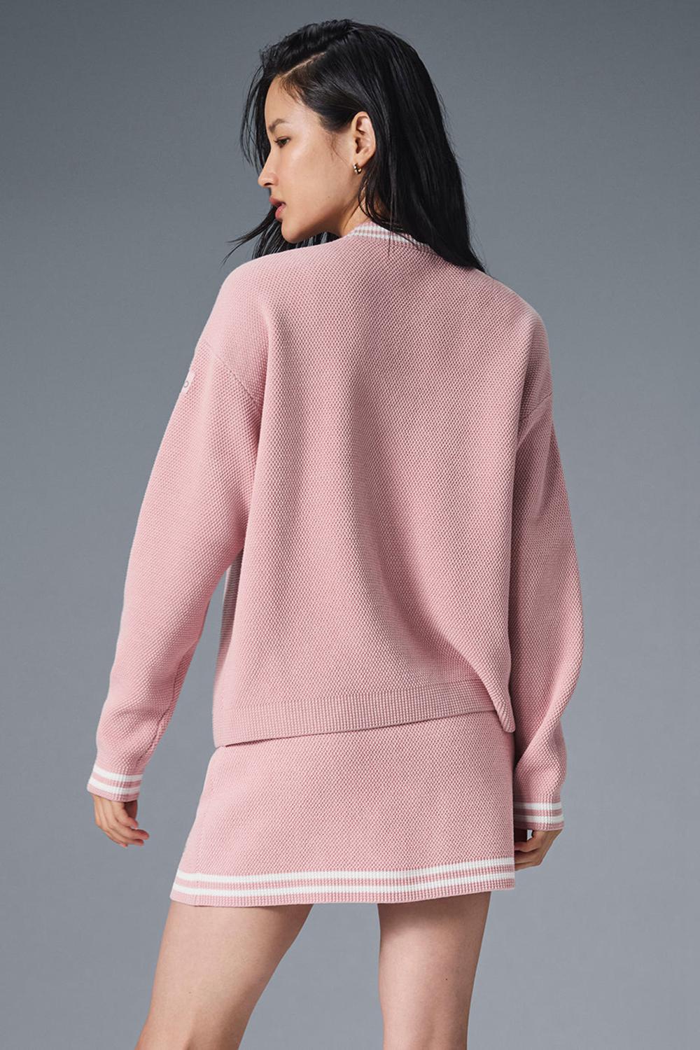 Alo Yoga Tennis Club Sweater Knit Donna Cardigan Rosa Bianche | Italia  WZS-657024