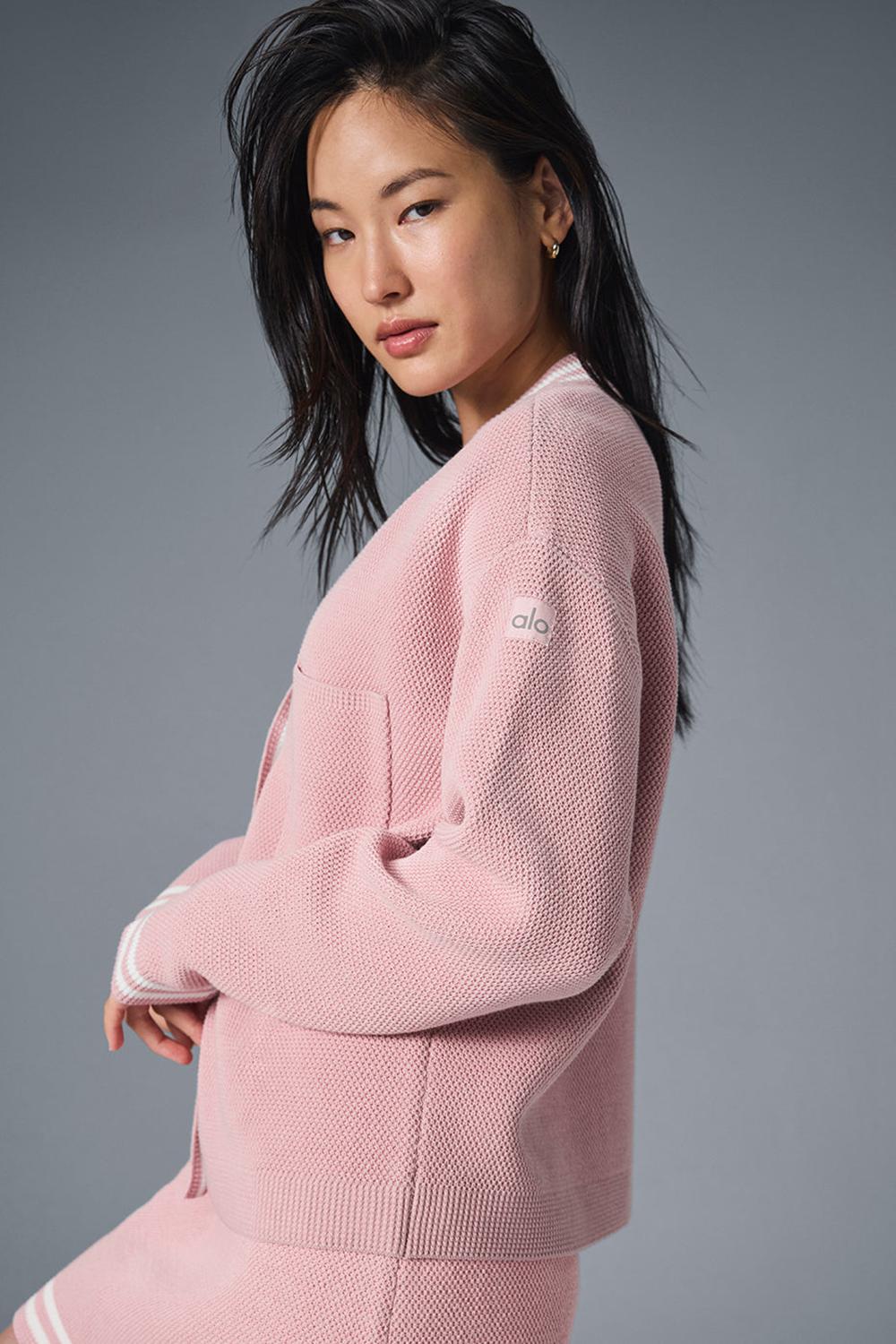 Alo Yoga Tennis Club Sweater Knit Donna Cardigan Rosa Bianche | Italia  WZS-657024