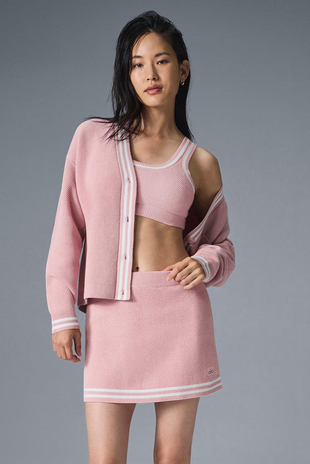 Alo Yoga Tennis Club Sweater Knit Donna Cardigan Rosa Bianche | Italia  WZS-657024