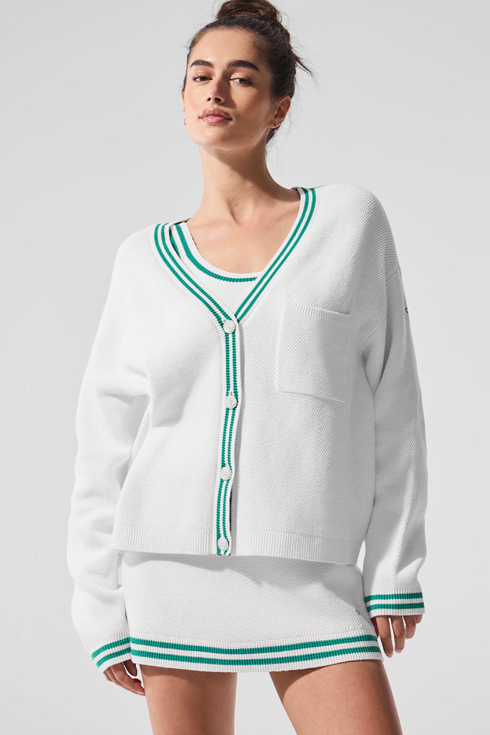 Alo Yoga Tennis Club Sweater Knit Donna Cardigan Bianche Verdi | Italia  AXZ-736410