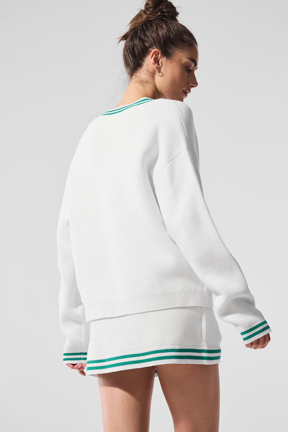 Alo Yoga Tennis Club Sweater Knit Donna Cardigan Bianche Verdi | Italia  AXZ-736410