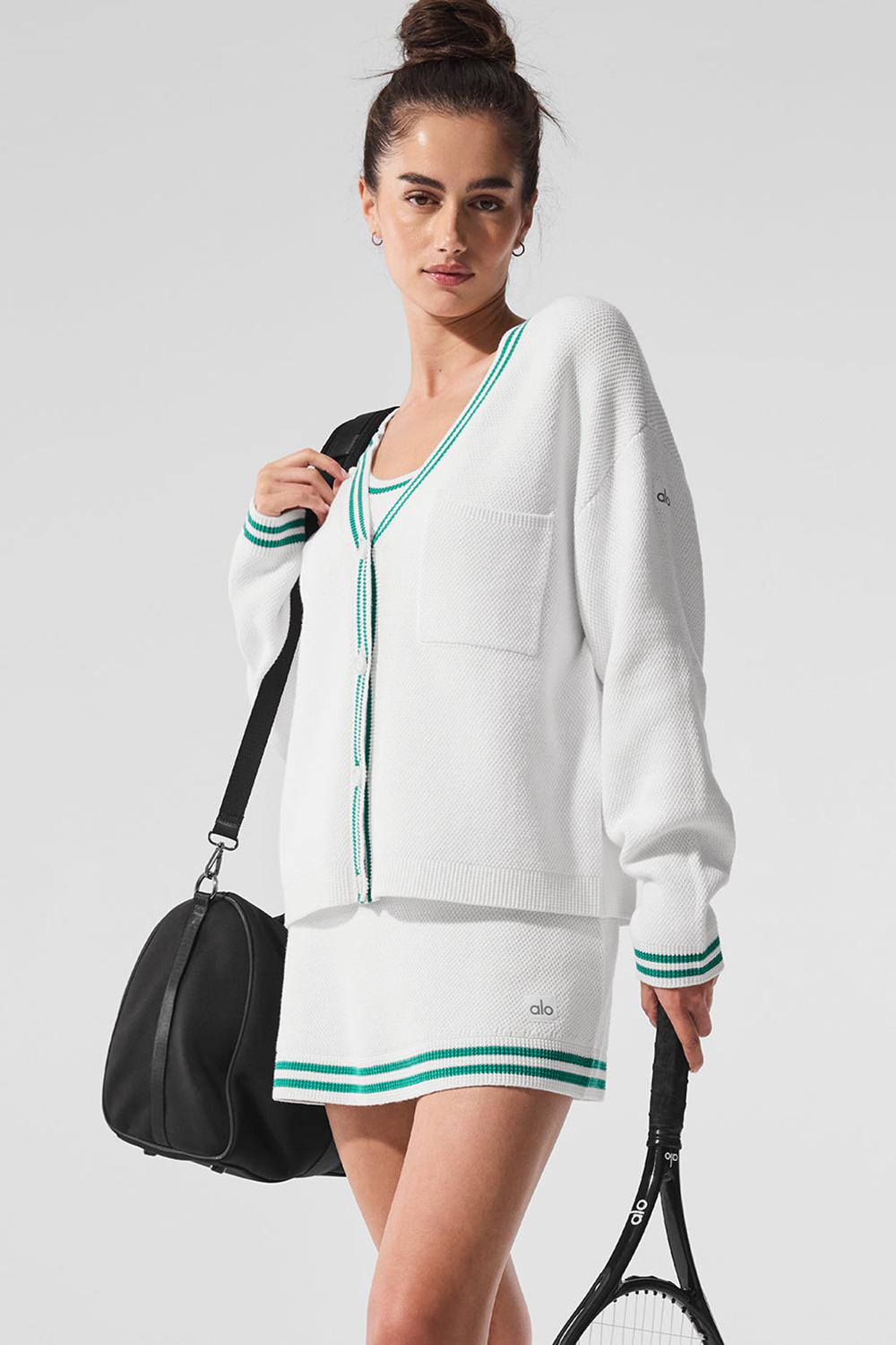 Alo Yoga Tennis Club Sweater Knit Donna Cardigan Bianche Verdi | Italia  AXZ-736410