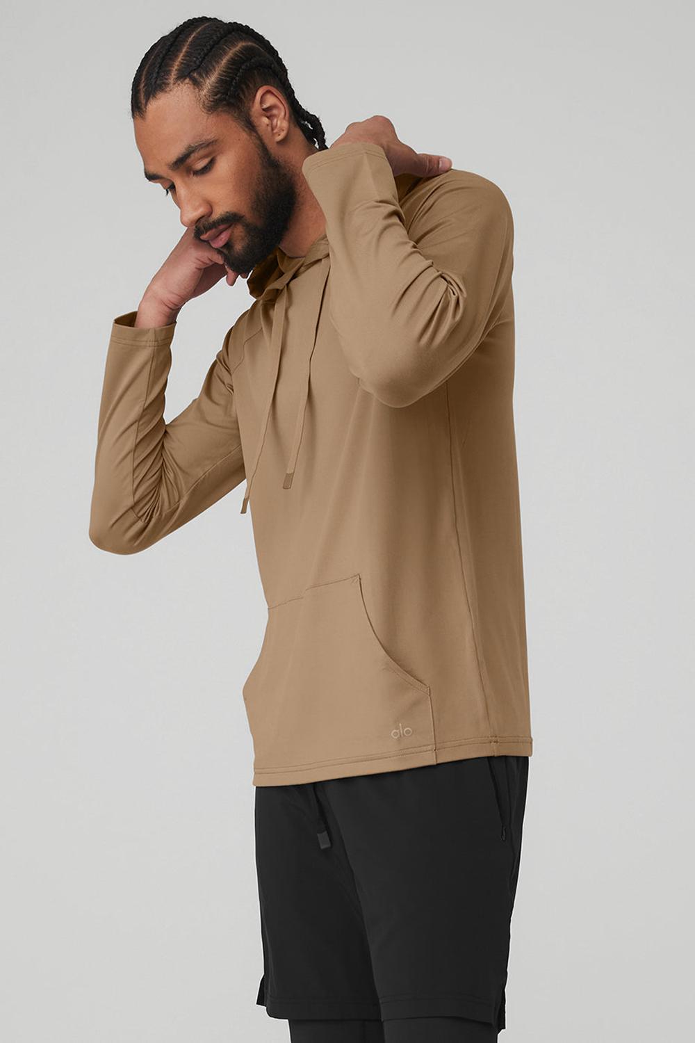 Alo Yoga The Conquer Uomo Felpa con Cappuccio Gravel | Italia  VCL-294035