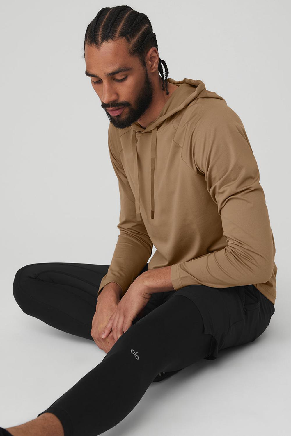 Alo Yoga The Conquer Uomo Felpa con Cappuccio Gravel | Italia  VCL-294035