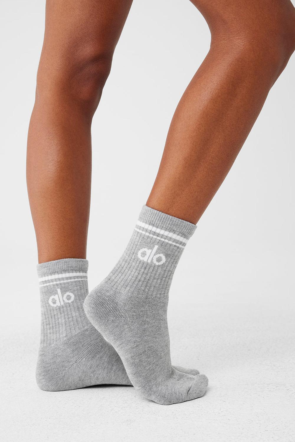 Alo Yoga Unisex Half-Crew Throwback Donna Sock Grigie Bianche | Italia  WBQ-162953
