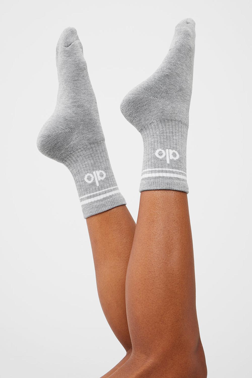 Alo Yoga Unisex Half-Crew Throwback Donna Sock Grigie Bianche | Italia  WBQ-162953