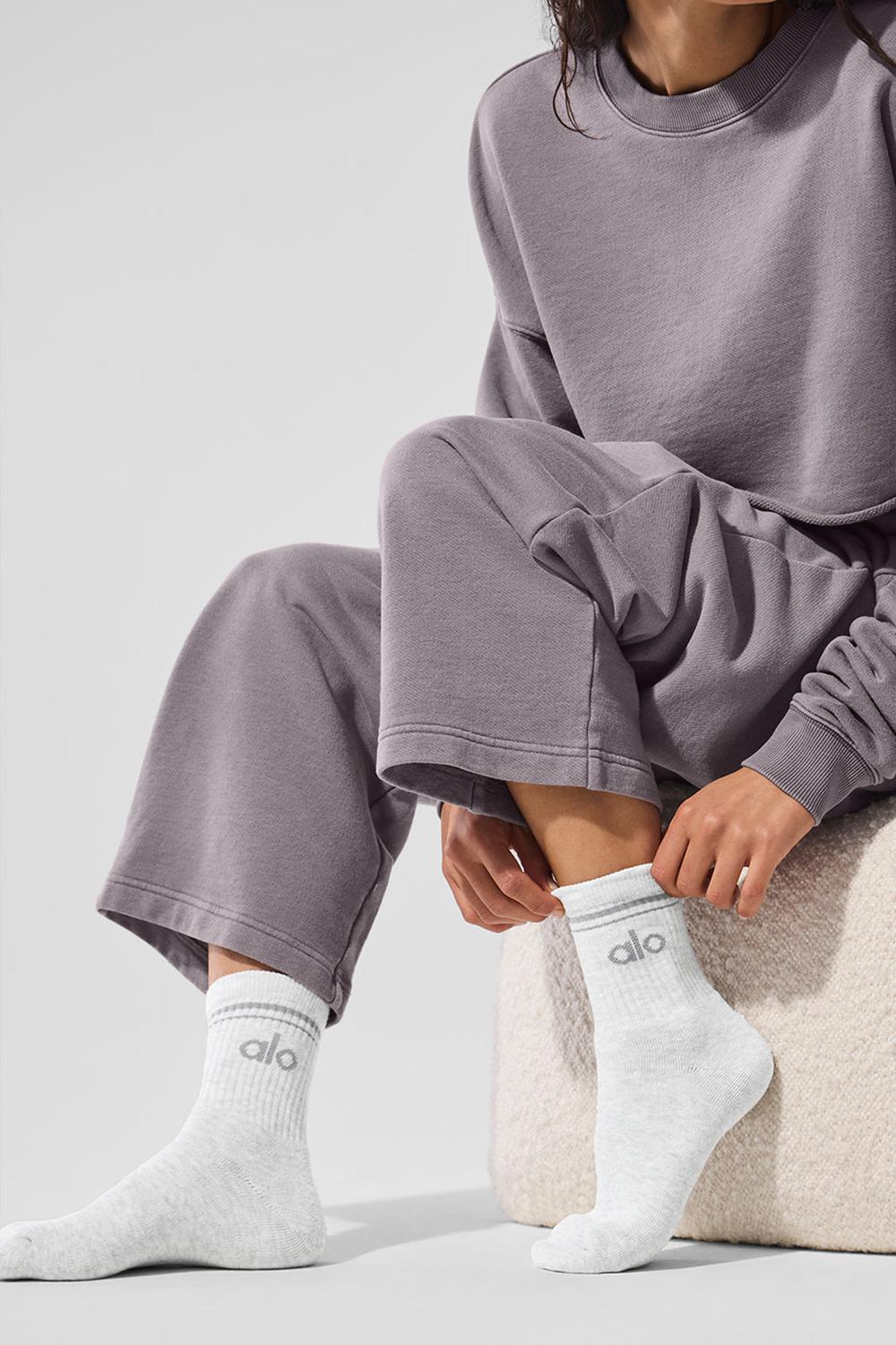 Alo Yoga Unisex Half-Crew Throwback Donna Sock Bianche Grigie | Italia  TZP-463089