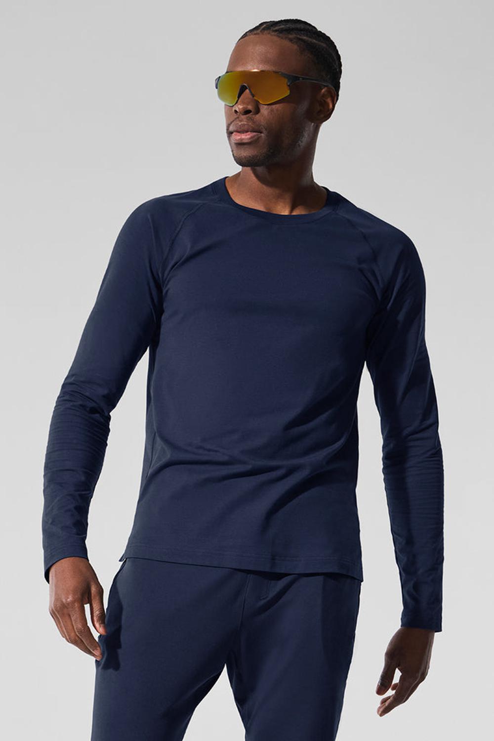 Alo Yoga Vapor Crewneck Uomo Maniche Lunghe Blu Marino | Italia  TIU-159628