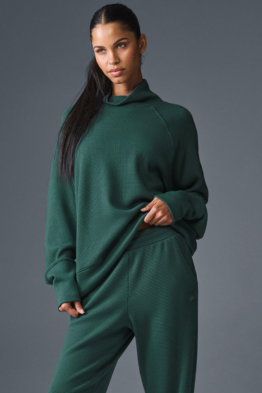 Alo Yoga Waffle Weekend Escape Mock Neck Donna Maniche Lunghe Winter Ivy | Italia  TSA-981475