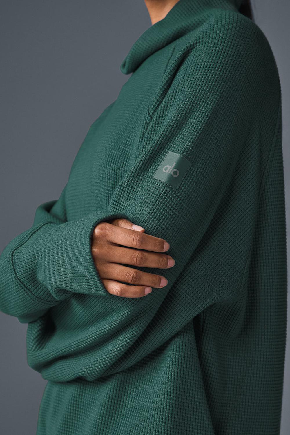 Alo Yoga Waffle Weekend Escape Mock Neck Donna Maniche Lunghe Winter Ivy | Italia  TSA-981475