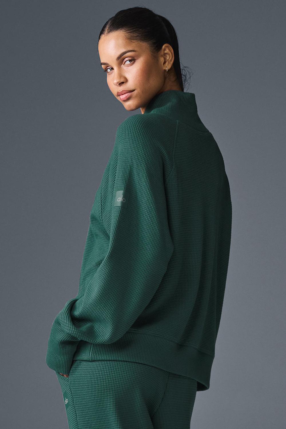 Alo Yoga Waffle Weekend Escape Mock Neck Donna Maniche Lunghe Winter Ivy | Italia  TSA-981475