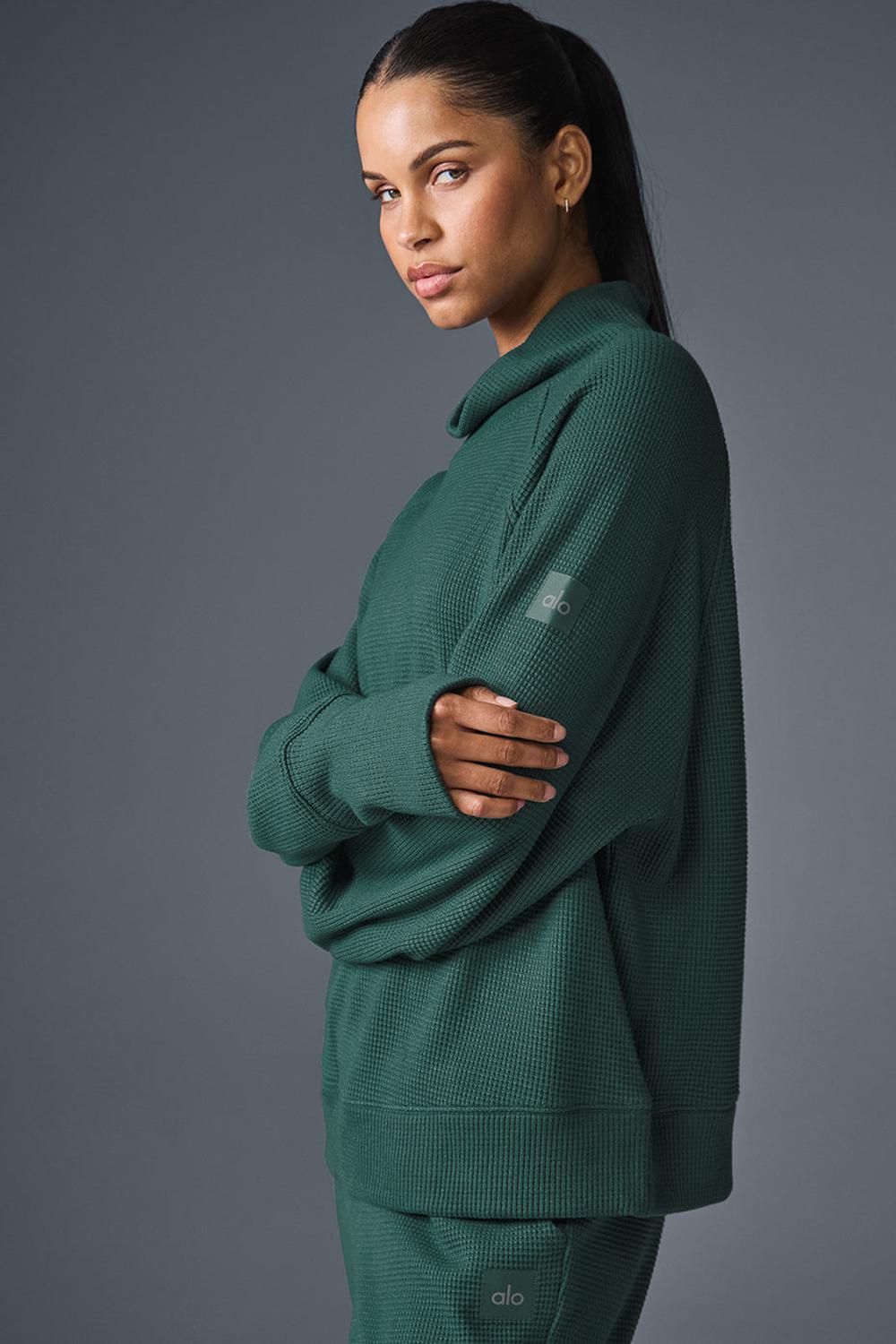 Alo Yoga Waffle Weekend Escape Mock Neck Donna Maniche Lunghe Winter Ivy | Italia  TSA-981475