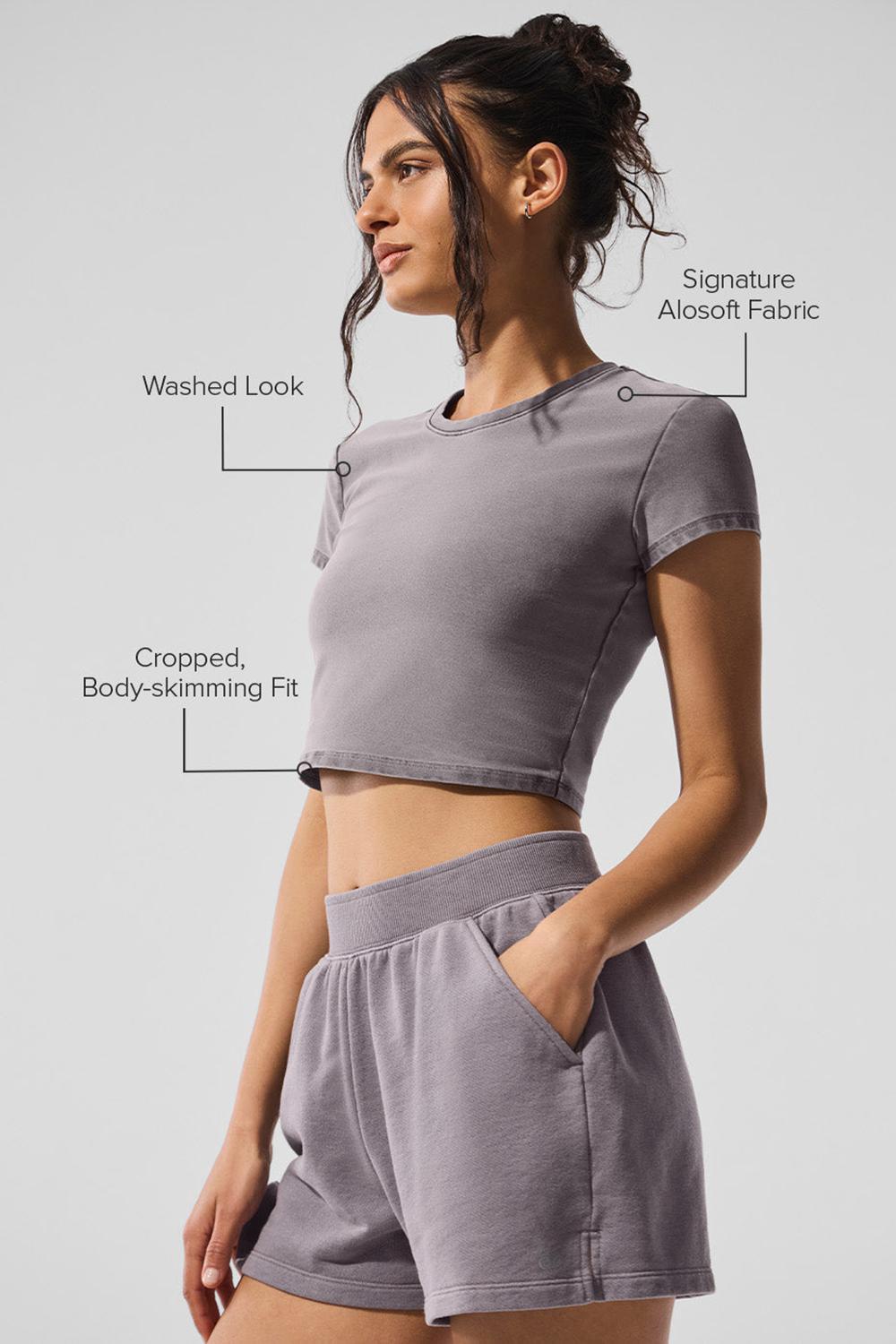 Alo Yoga Washed Alosoft Crop Finesse Donna Short Sleeve Grigie Lavaggio | Italia  XHS-391576