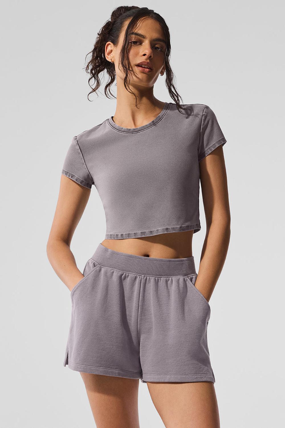 Alo Yoga Washed Alosoft Crop Finesse Donna Short Sleeve Grigie Lavaggio | Italia  XHS-391576