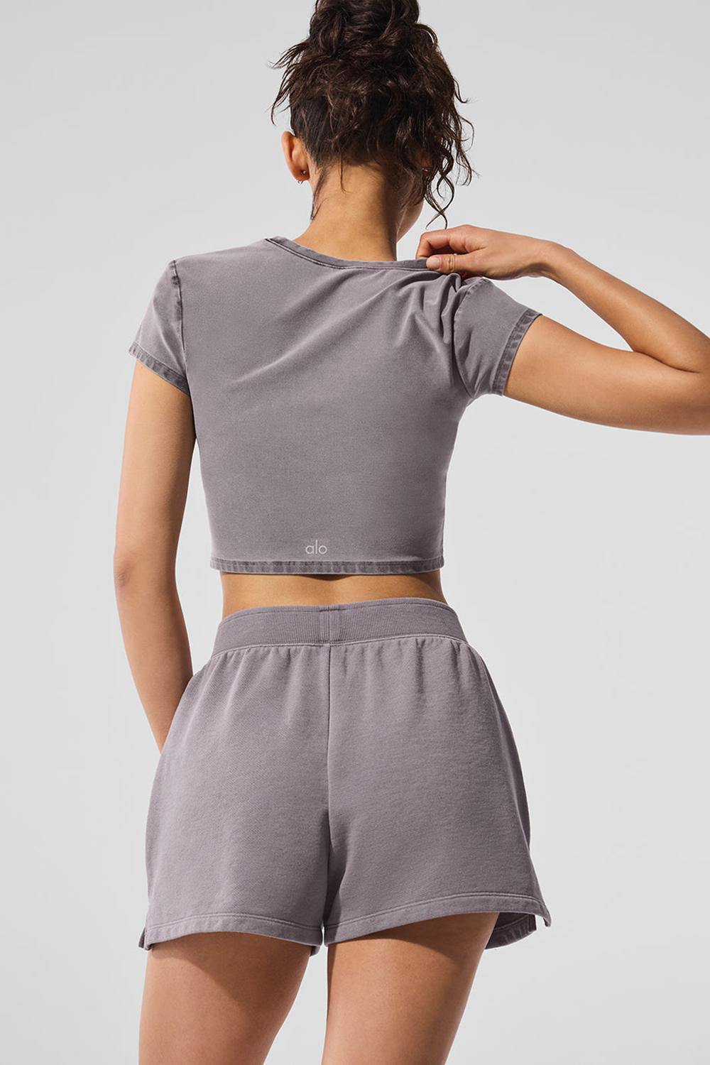 Alo Yoga Washed Alosoft Crop Finesse Donna Short Sleeve Grigie Lavaggio | Italia  XHS-391576